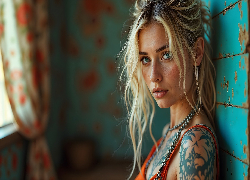 Kobieta, Tatuaż, Blondynka