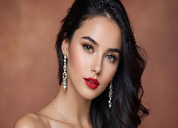 Dziewczyna, Brunetka, Makijaż, Kolczyki