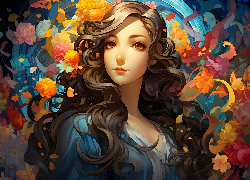 Kobieta, Kolorowe, Kwiaty, Grafika 2D