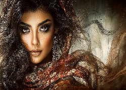 Kobieta, Twarz, Kolczyk, Chusta, Materiał, Grafika