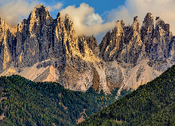 Góry, Dolomity, Drzewa, Południowy Tyrol, Włochy