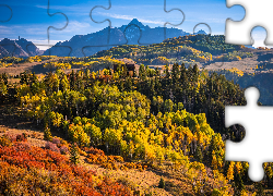 Stany Zjednoczone, Stan Kolorado, Telluride, Góry, San Juan Mountains, Góra, Wilson Peak, Las, Jesień, Góry, Drzewa