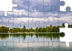 Jezioro, Drzewa, Niebo