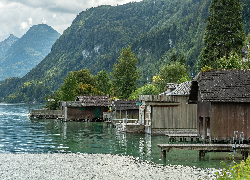 Domy, Przystań, Góry, Jezioro, Wolfgangsee, Austria