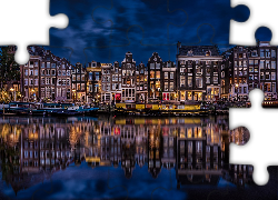 Holandia, Amsterdam, Kamienice, Barki