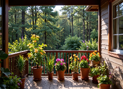 Kwiaty, Doniczki, Balkon, Dom, Las