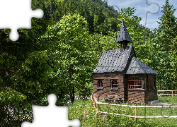 Kościół, Drzewa, Góry, Kaplica Hubertuskapelle, Bad Hindelang, Niemcy