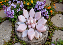 Betonowe, Płyty, Żółte, Fioletowe, Kwiaty, Kamienie, Rośliny