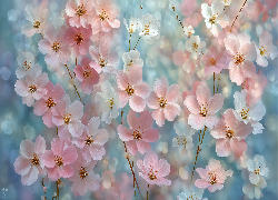 Drobne, Różowe, Białe, Kwiaty, Grafika AI