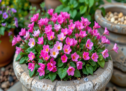 Różowe, Kwiaty, Donica