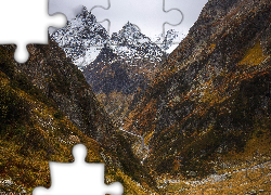 Góry, Szczyty, Jesień, Trawa, Droga