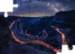 Park Narodowy Zion, Kanion, Zion Canyon, Gwiazdy, Droga Mleczna, Rozświetlona, Droga, Góry, Skały, Stan Utah, Stany Zjednoczone