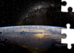 Kosmos, Planeta, Ziemia, Gwiazdy, Droga Mleczna, Zdjęcie z satelity