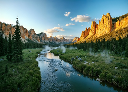 Góry, Skaliste, Formacje, Skalne, Drzewa, Rzeka