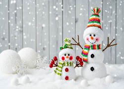 Dwa, Bałwanki, Kolorowe, Czapki, Szaliki, Grafika AI