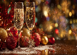 Kieliszki, Szampan, Bombki, Fajerwerki, Sylwester, Grafika AI