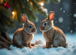 Zima, Śnieg, Dwa, Króliki, Grafika AI