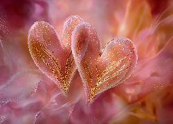 Dwa, Różowe, Serca, Wzory, Grafika AI