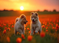 Pole, Maki, Dwa, Szczeniaki, Zachód słońca