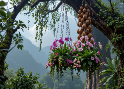 Storczyki, Doniczki, Drzewo, Góry