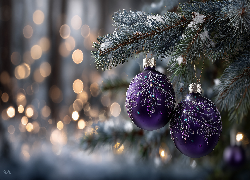 Boże Narodzenie, Fioletowe, Bombki, Świerk, Grafika AI
