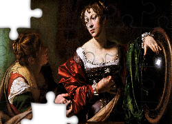 Malarstwo, Obraz, Michelangelo Merisi da Caravaggio, Dwie, Kobiety, Kolorowe, Szaty