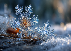 Zima, Śnieżynki, Śnieg, Grafika AI