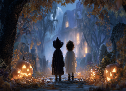 Dzieci, Dynie, Halloween, Grafika AI