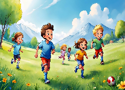 Dzieci, Łąka, Piłka