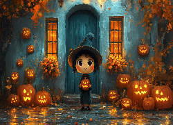 Halloween, Dziecko, Dom, Dynie, AI
