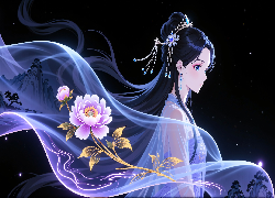 Anime, Dziewczyna, Diadem, Welon, Kwiaty