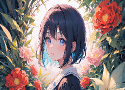 Dziewczyna, Anime, Kwiaty