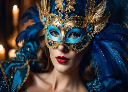Dziewczyna, Karnawał, Maska, Pióra