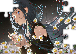 Manga Anime, Dziewczyna, Kwiaty, Rumianki
