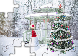 Boże Narodzenie, Zima, Dziewczynka, Altana, Choinka, Drzewa, Śnieg