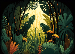 Las, Dżungla, Drzewa, Rośliny, Grafika 2D