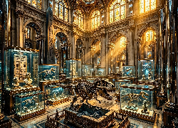 Muzeum, Ekspozycja, Eksponaty, Gabloty, Grafika AI
