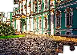 Ermitaż, Państwowe Muzeum Ermitażu, Zielona, Elewacja, Droga, Podjazd, Bruk, Sankt Petersburg, Rosja