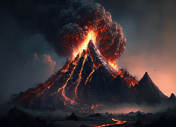 Wulkan, Erupcja, Dym, Grafika AI