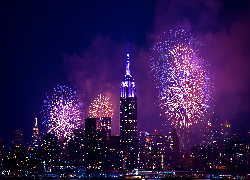 Miasto, Noc, Fajerwerki, Sylwester, Grafika AI