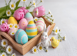 Wielkanoc, Pisanki, Kwiaty, Figurki
