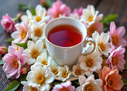 Filiżanka, Herbata, Kwiaty