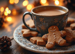 Filiżanka, Kawa, Ciasteczka, Talerzyk, Szyszka, Grafika AI