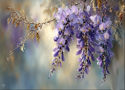 Glicynia, Fioletowe, Kwiaty, Grafika AI