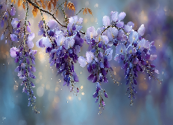 Wisteria, Glicynia, Fioletowe, Kwiaty, Grafika AI
