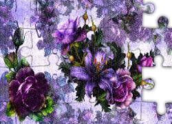 Kwiaty, Lilia, Fioletowe, Róże, Grafika