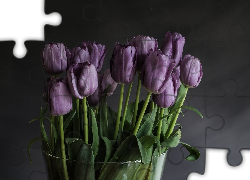 Fioletowe, Tulipany, Szklany, Wazon