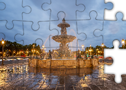 Place de la Concorde, Plac Zgody, Fontaine des Mers, Fontanna Mórz, Latarnie, Paryż, Francja