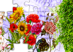 Fractalius, Kolorowe, Kwiaty, Liście