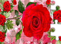 Kwiaty, Grafika, Czerwone, Róże, Pąk